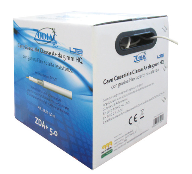 ZDA-6.8 - Cavo coassiale  75 Ohm, bianco, conduttori in rame, diametro 6.8 mm, classe A, pull box  100mt.