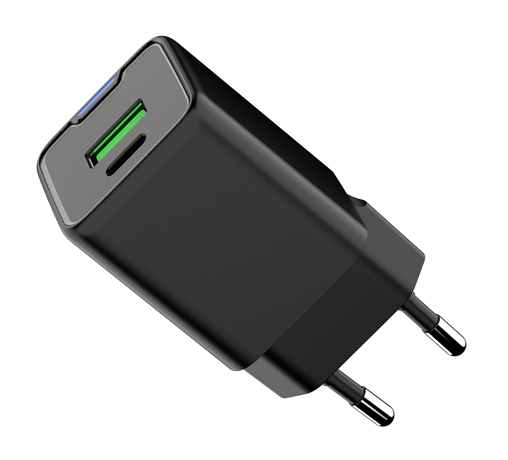 USB GAN 20W PD Charger 1 USB-C + 1 USB-A Black
