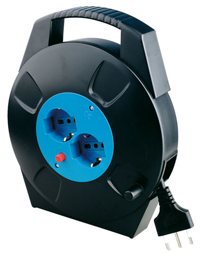 Avvolgicavo con 2 prese bipasso, 2 prese Schuko e cavo da 8mt, Mod. SL-7