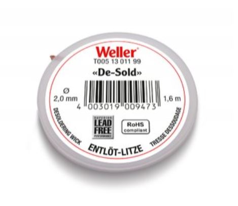 Desoldering braid 1.6 m spool, width 2.0 mm T0051301199 Weller