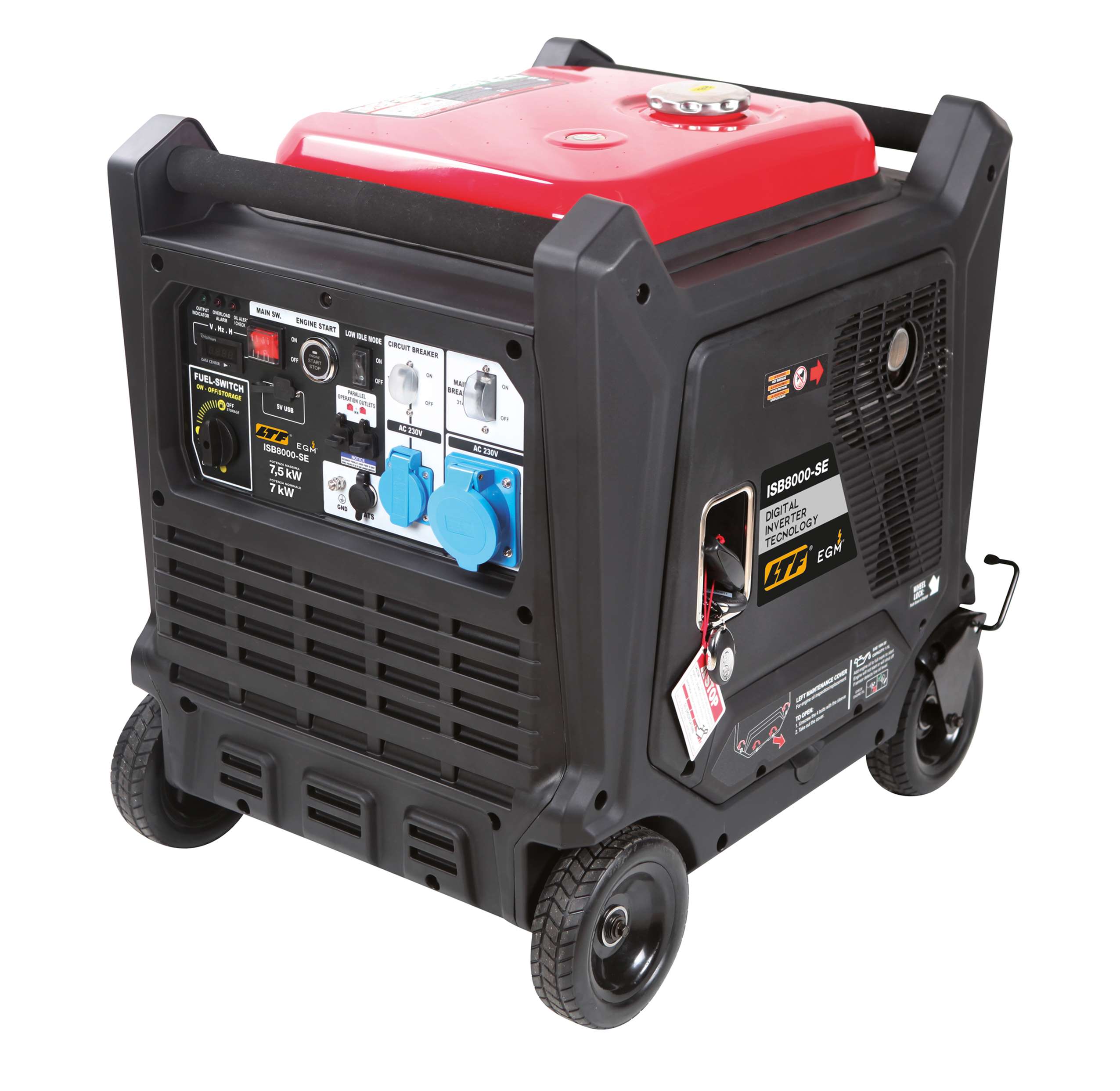 Generatore inverter portatile silenziato a benzina 7 kW, monofase, avviamento elettrico EGM ISB8000-SE