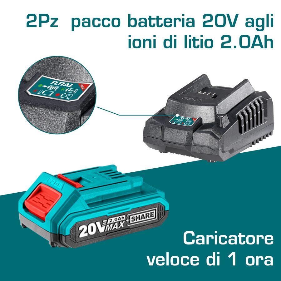 Avvitatore a Impulsi 1/2" 20V + 2 Batterie