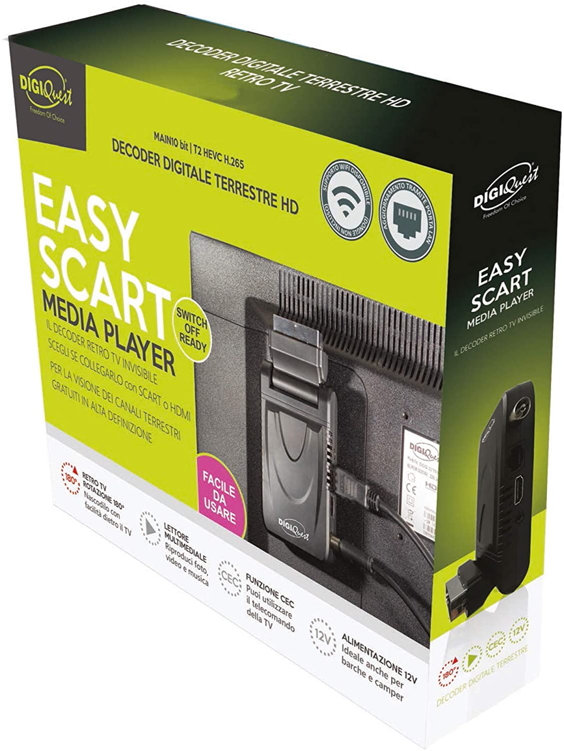 Decoder Digitale terrestre con display, USB player, DC12V e funzionalità Alexa