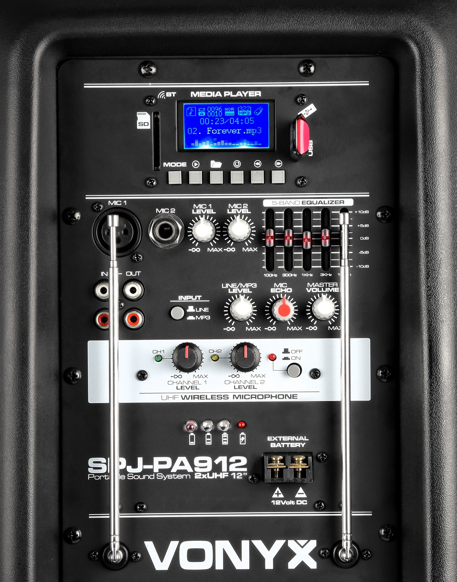 VONYX 550923037 Portable system 500W with 2 Radio microphones VHF and Bluetooth receiver