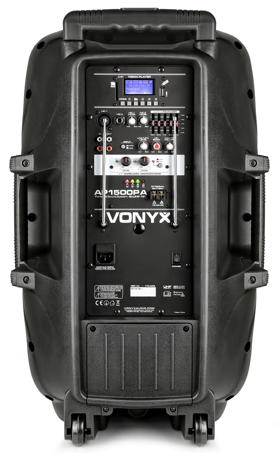 VONYX 550923426 Professional 15 "800w speaker with bt-usb-sd with 2 vhf radio microphone