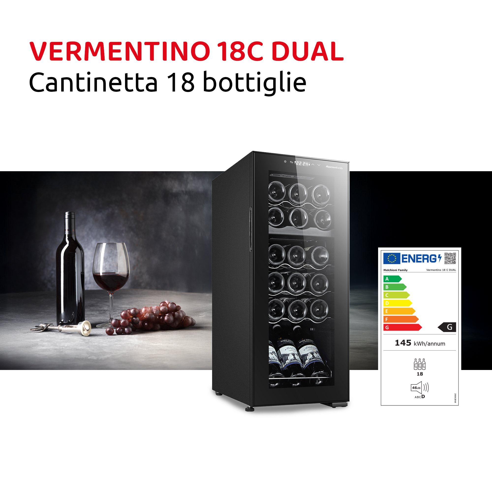 Cantinetta VERMENTINO 18 C DUAL - 18 bottiglie doppia temperatura con compressore