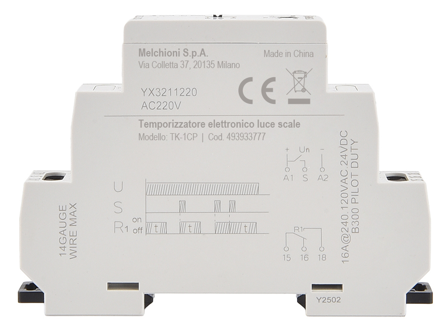 TK-1CP - Electronic stair light timer DIN rail guide 1 module, with clean contact
