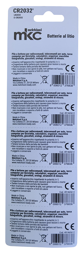 CR2032 LITHIUM BATTERY 3V MKC BLISTER PACK 5PCS