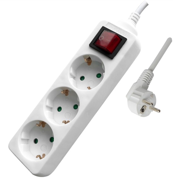 Power strip with 3-position switch, type F Schuko Schuko plug 16A 250V~ 1.5m cable