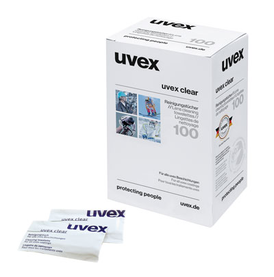 Box with 100 Uvex PPE wipes for lens cleaning