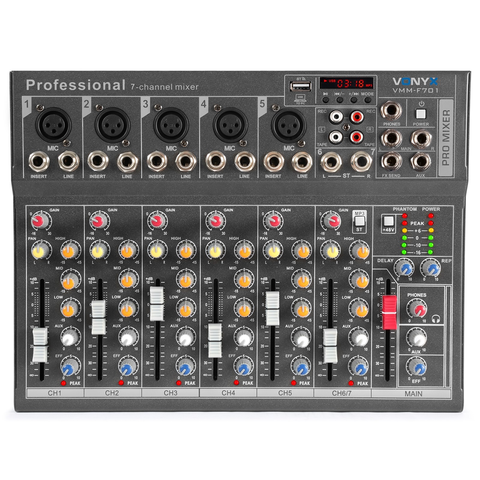 Mixer audio a 7 canali, multifunzionale, Mod. VMM-F701