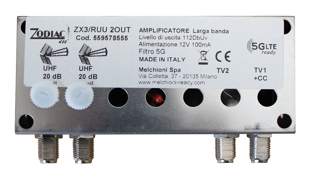 ZX3/RUU 2OUT - 5G Free DVB-T2 Pole Amplifier with 2 Inputs and 2 Outputs in the UHF Band