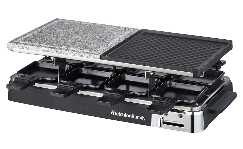 Bistecchiera OLIMPIA con piastra liscia e grill, raclette, termostato regolabile, 1200W