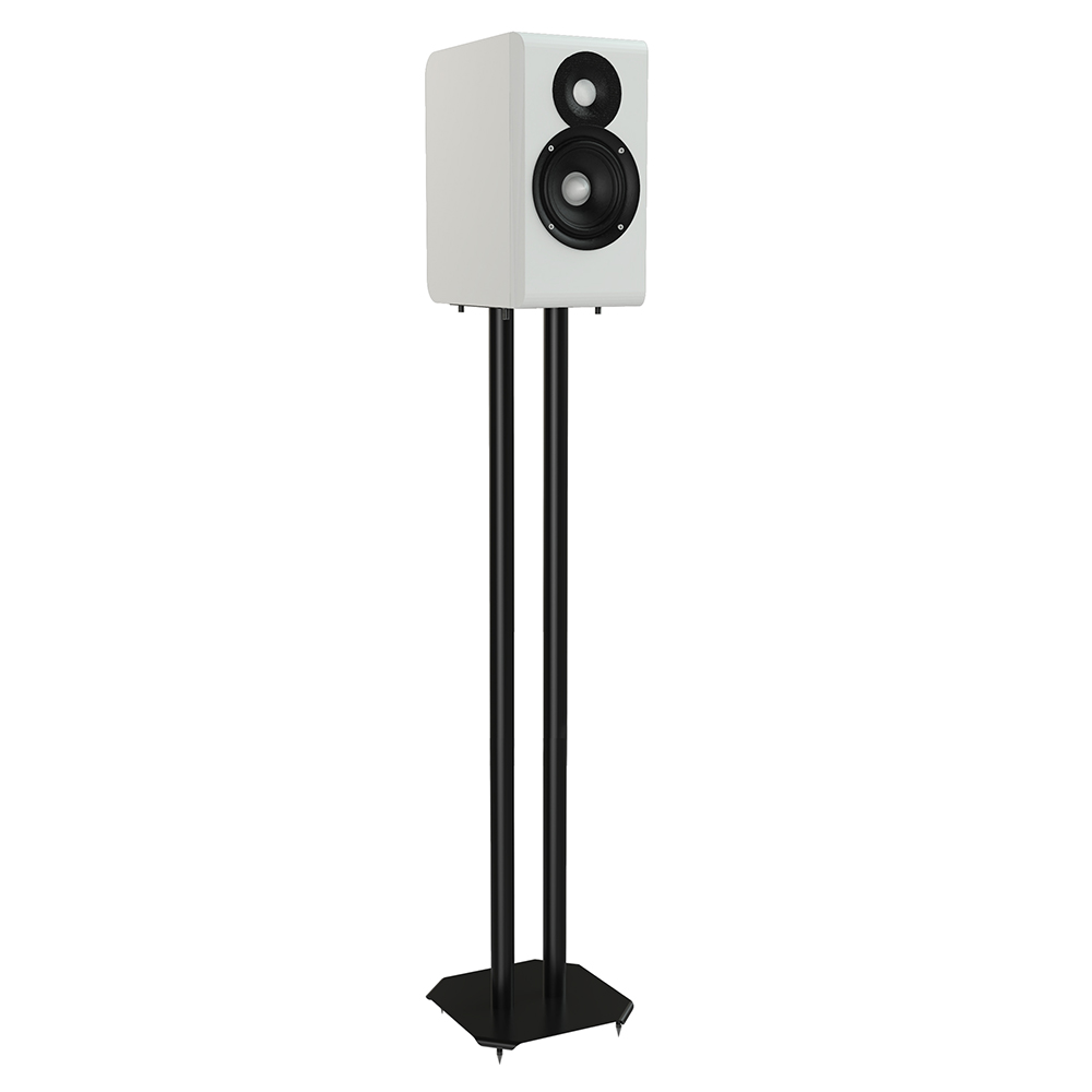 Coppia supporti per diffusori  da pavimento, in metallo vericiato di colore nero, Mod. SD-IR-FLOORSOUND