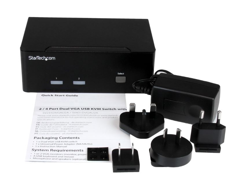 Startech.com SV231DVGAU2A Switch Commutatore a 2 porte - KVM USB 2.0 a doppio VGA con Hub USB a 2 porte e 3,5mm audio