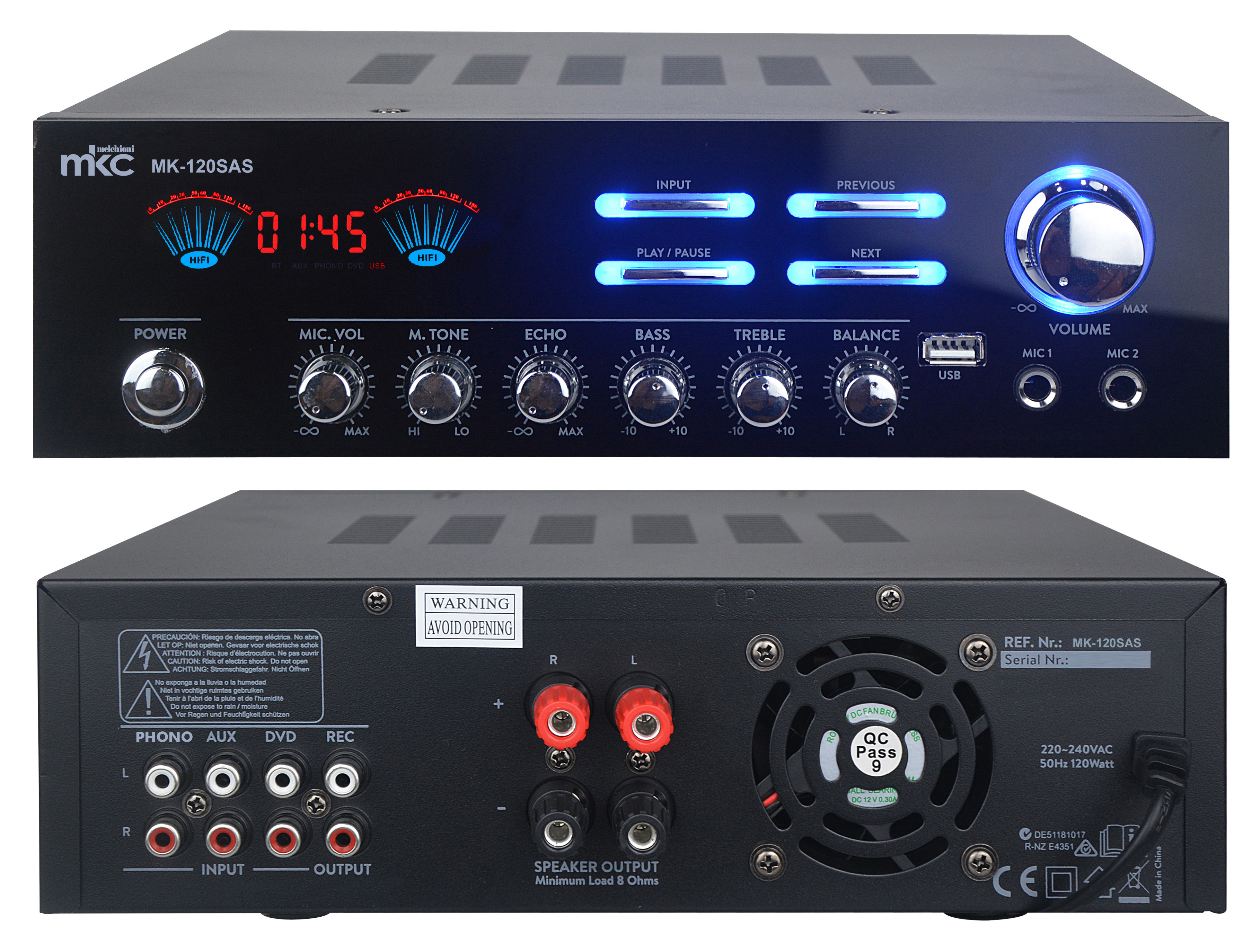Amplificatore stereo da 120W (2 x 60W) con BT/USB MK-120SAS
