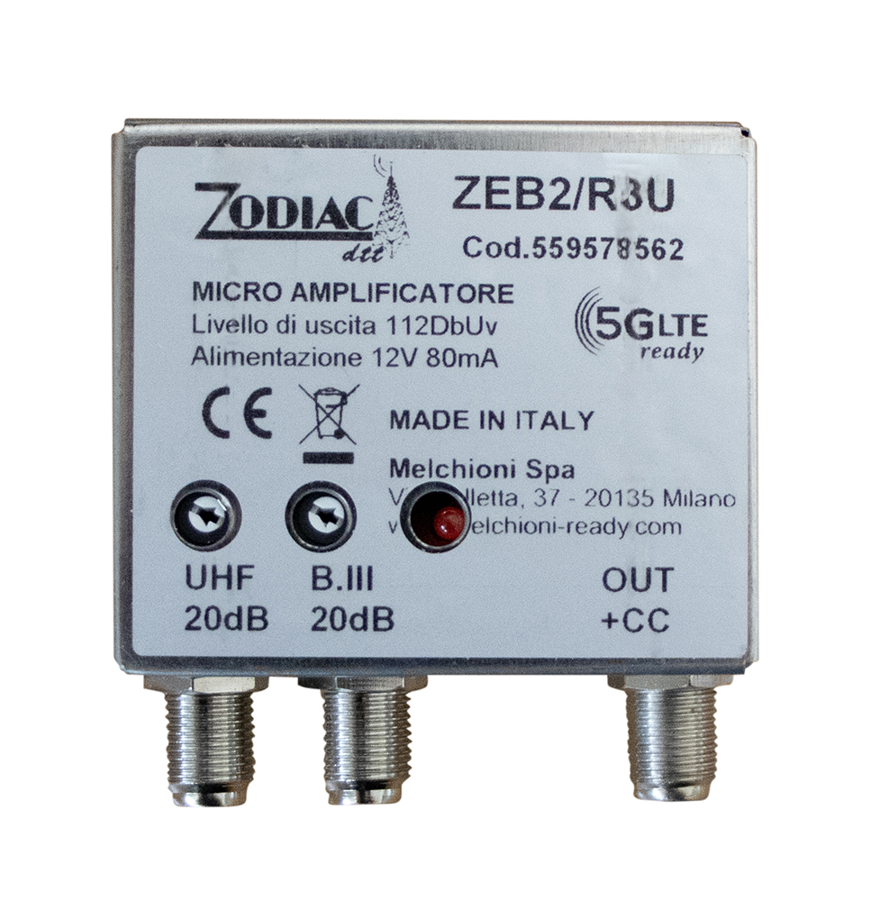 ZEB2R3U - 5G Free DVB-T2 Amplifier for Pole Mount with 2 Inputs, Band: III - UHF