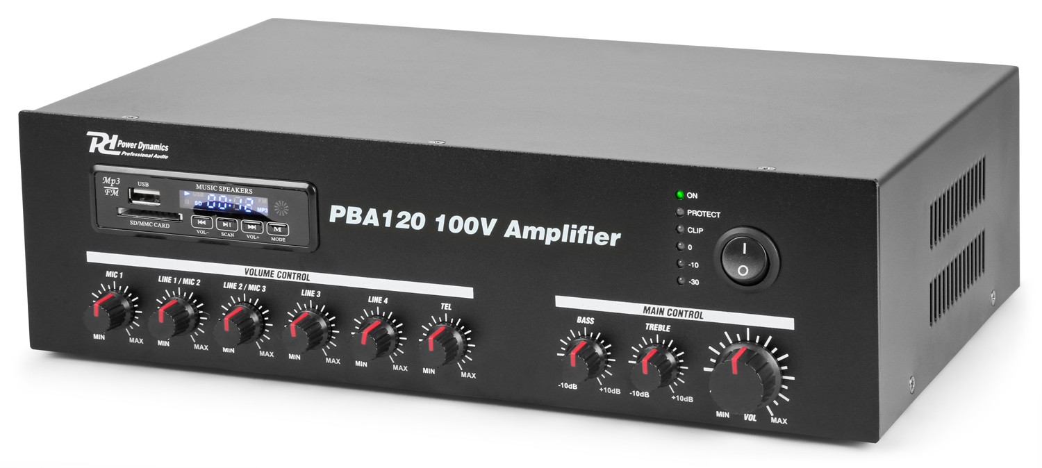 Amplificatore PA 120W 100V /4-16Ω con BT / FM/ SD / USB / MP4 PBA120