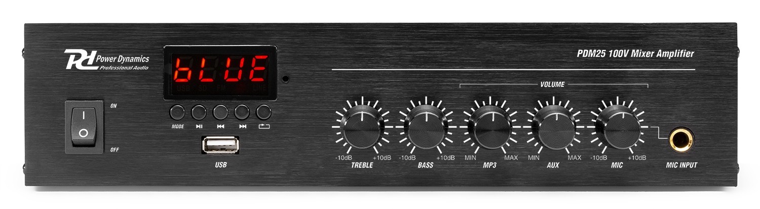 Amplificatore 25W 100V/4-16Ω con Bluetooth e USB PDM25