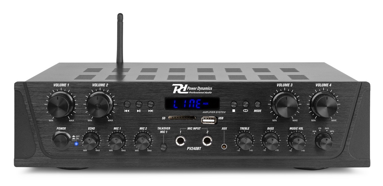 Amplificatore Audio 4-8Ohm, 4 zone, potenza 400W con BT e USB PV240BT