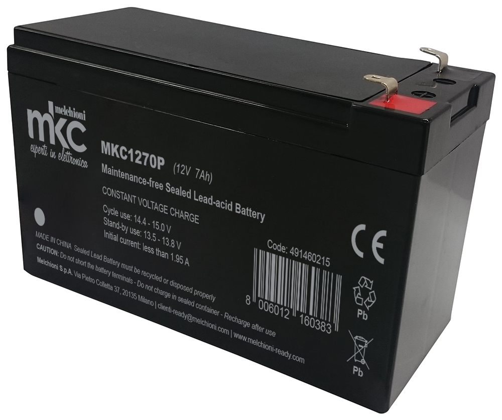 Batteria al piombo ricaricabile 12V 7Ah terminale faston 4.8mm MKC