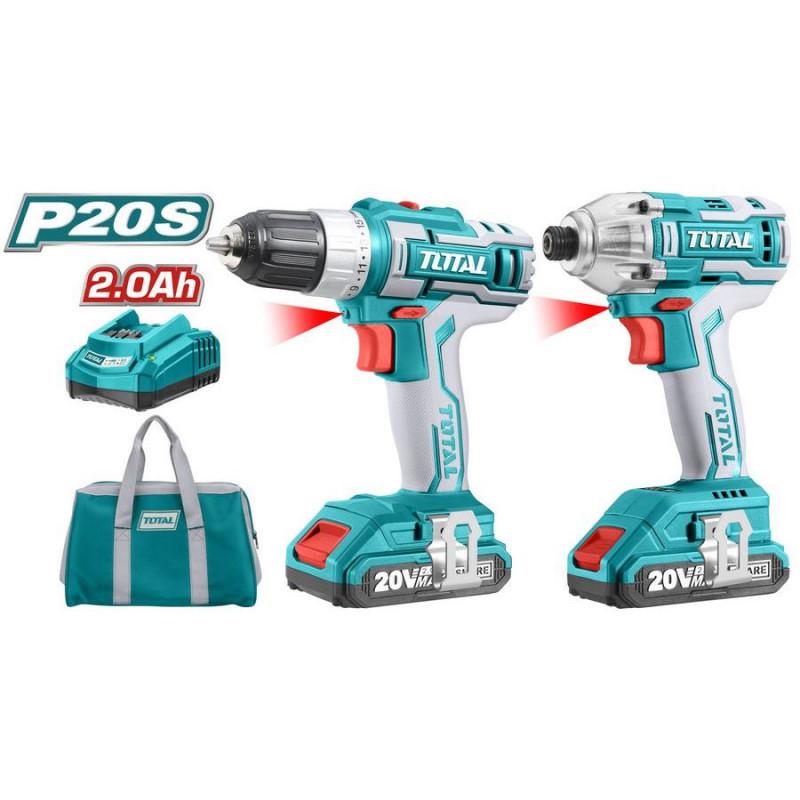 Trapano + Avvitatore a Impulsi + 2 Batterie + Accessori - One Battery TCKLI2003