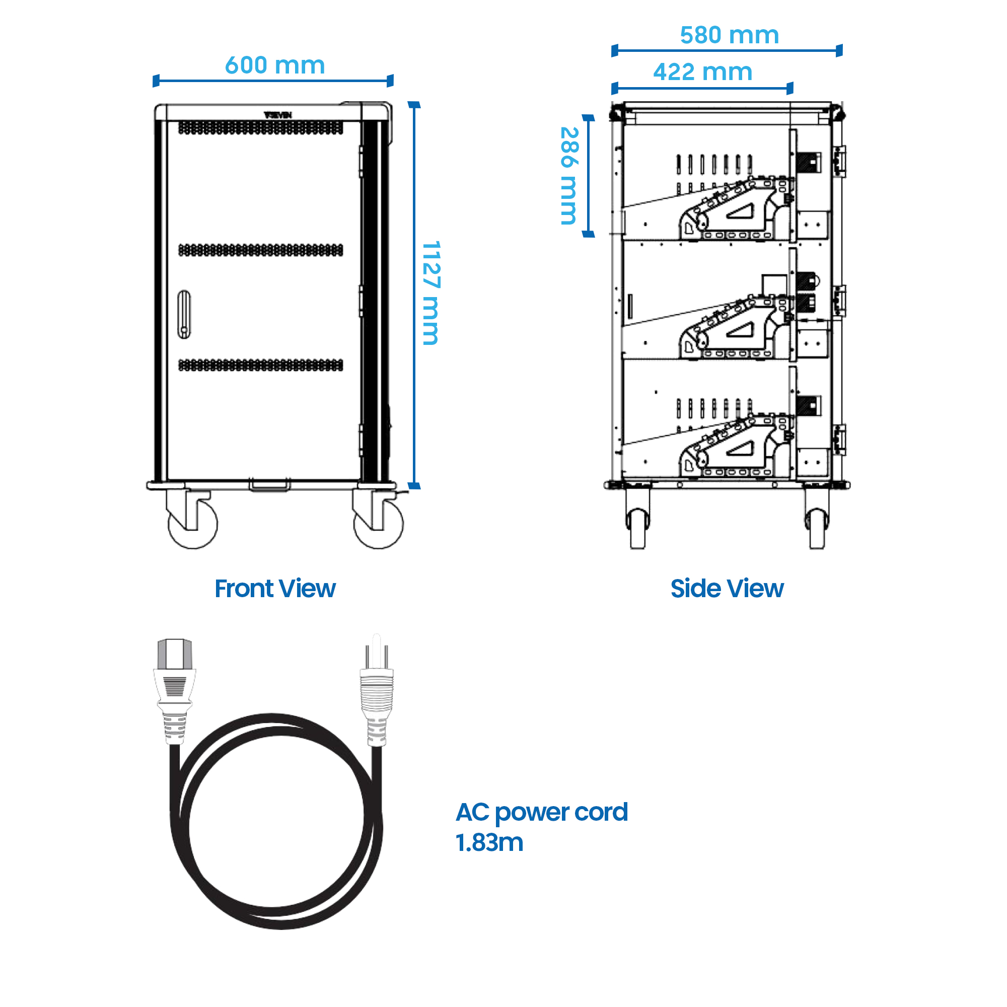 EW1700 - Carrello di ricarica per laptop/tablet con 30 alloggiamenti e sistema di ricarica intelligente, per laptop fino a 17", AC