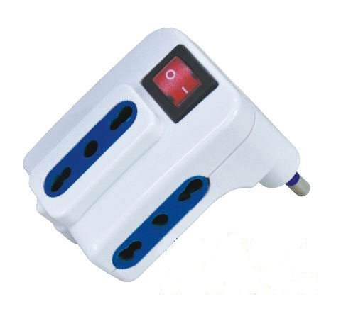 MKC 492518059 Mains adapter white plug  16a-n°3 sockets dual pitch 10/16a with Switch -pack. Box