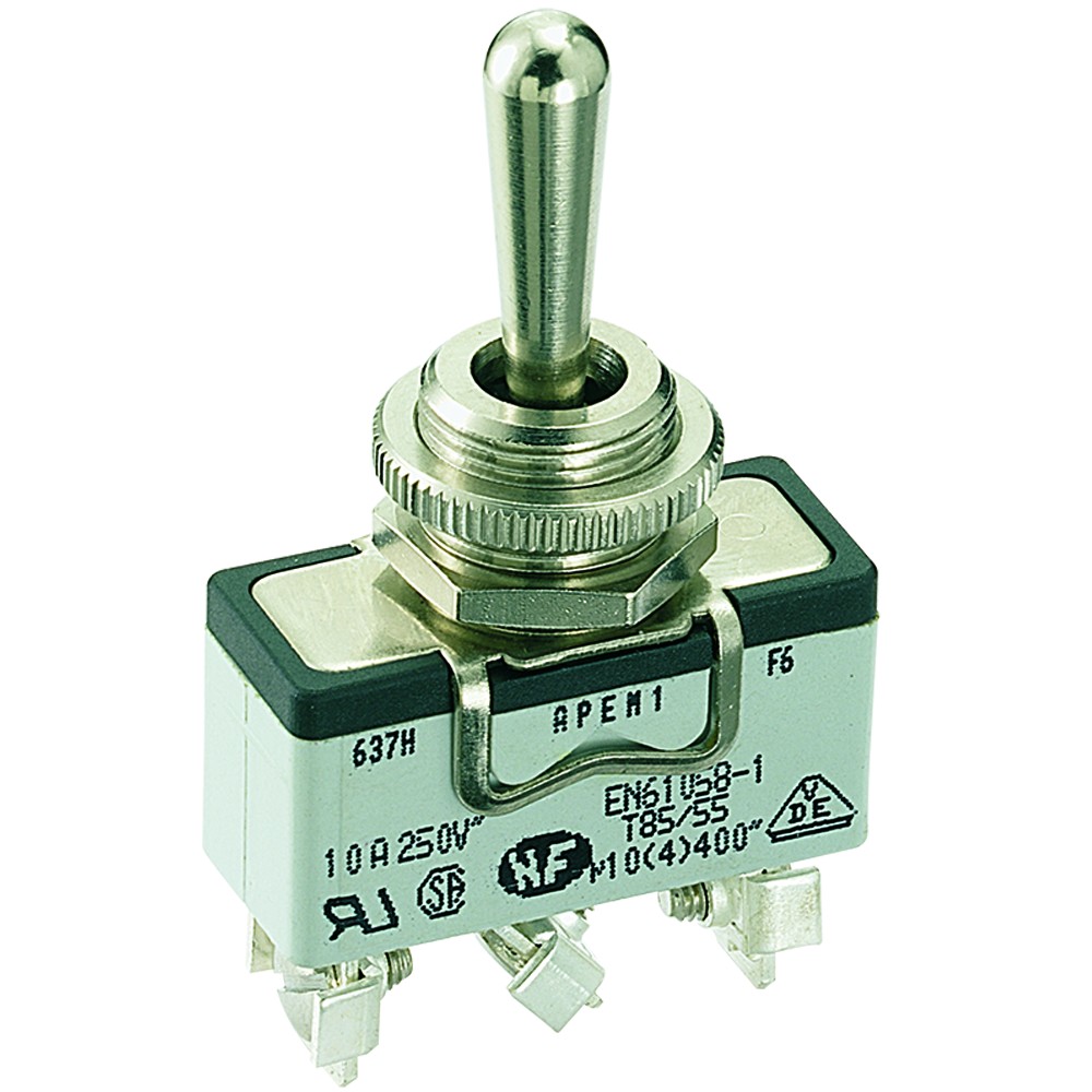 INTER.UNIP.LEVA METALLICA C/6,3 10A 250V MOM/OFF/MOM APEM IL0637