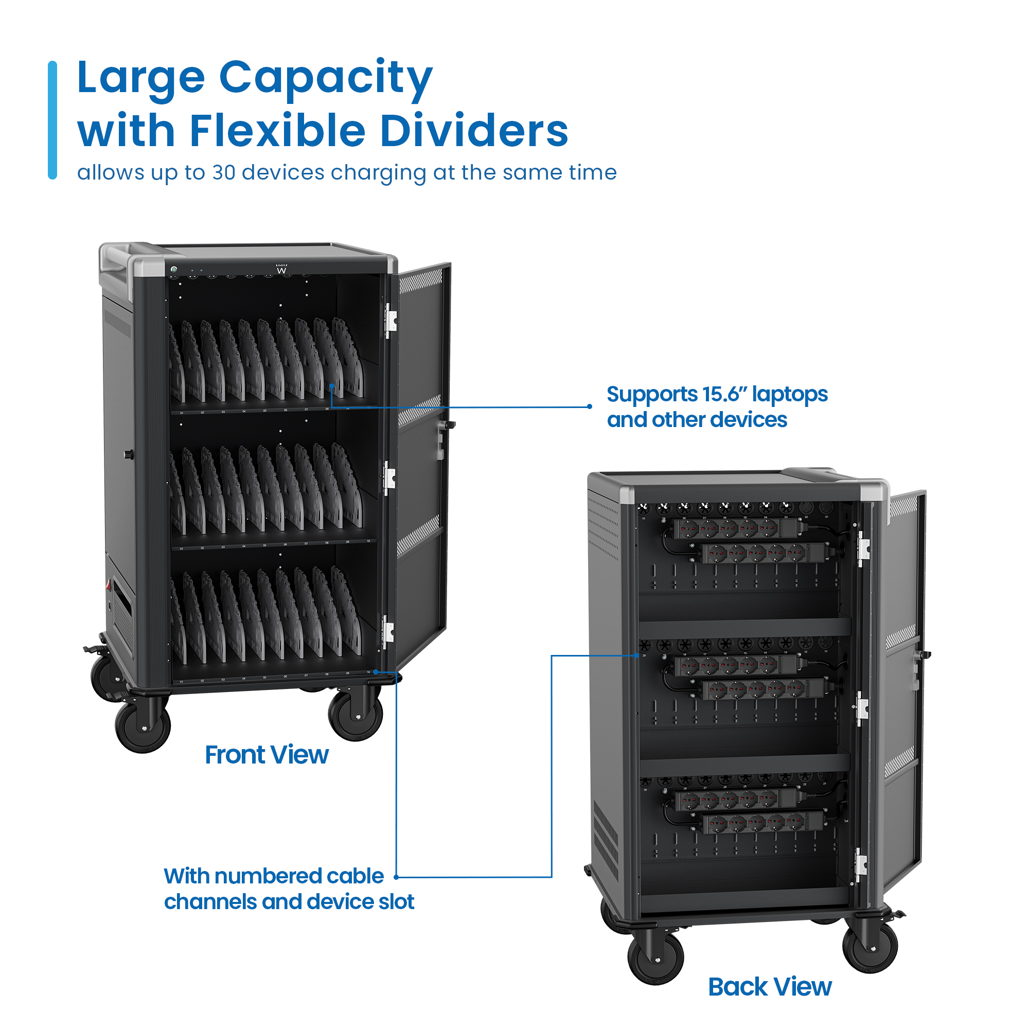 EW1700 - Carrello di ricarica per laptop/tablet con 30 alloggiamenti e sistema di ricarica intelligente, per laptop fino a 17", AC