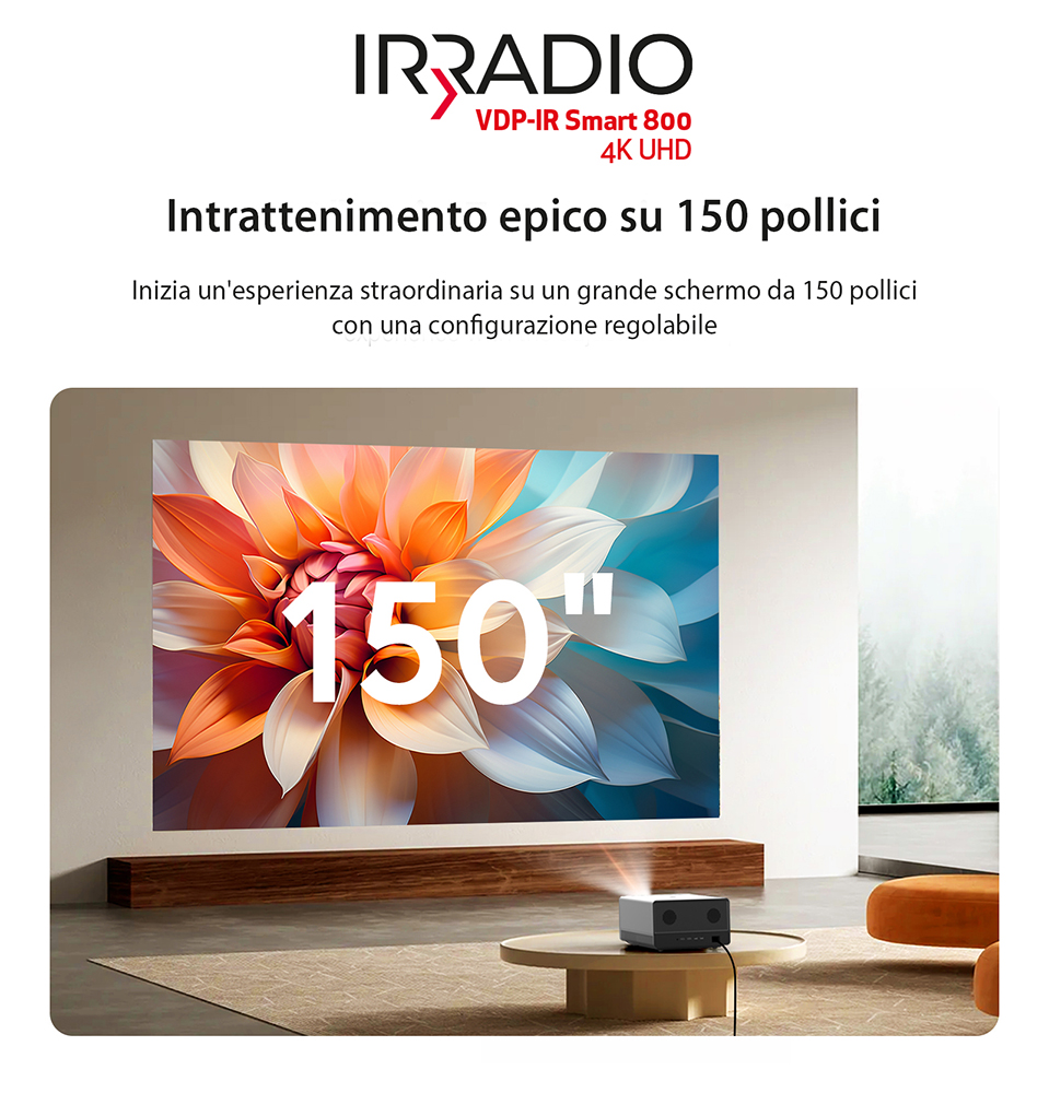VDP-IR Smart 800 4K UHD - Videoproiettore 4K Ultra HD  2160p, con Sistema GTV