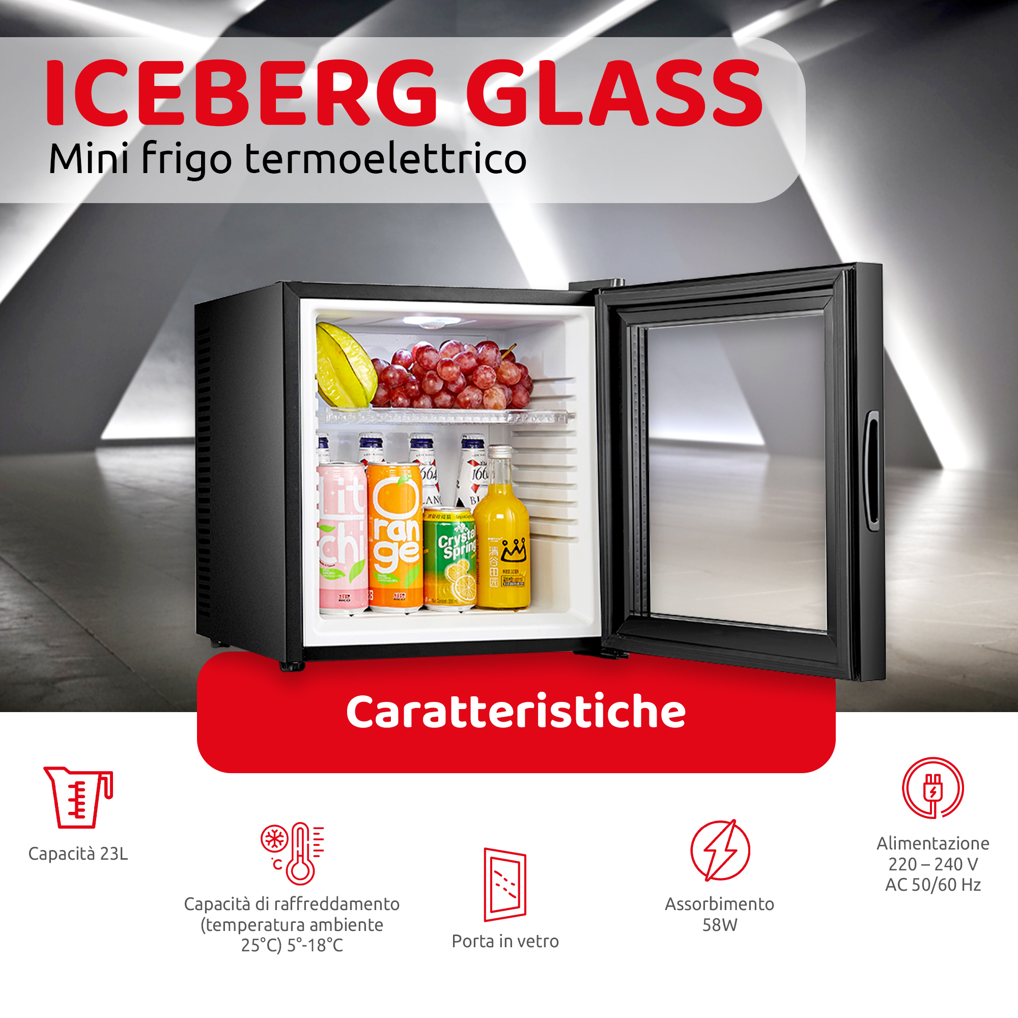 Minifrigo ICEBERG GLASS - 23L con porta in vetro