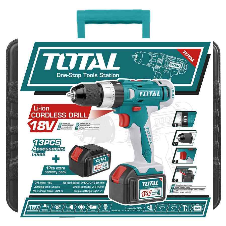 Trapano a Batteria 18V + 2 Batterie + 53 Accessori + Valigetta TDLI228180