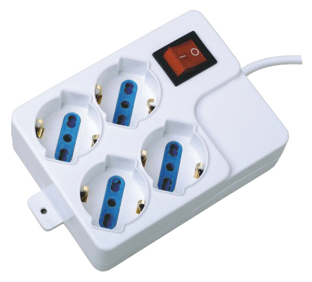 MKC 492517133 Square white multisocket n° 4 schuko/dual pitch 10/16a - plug 2p+gnd 16a