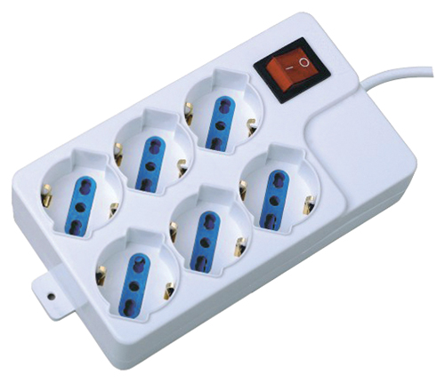MKC 492518039 MultiSocket white n°6 sockets schuko/dual 10/16a - plug  2p+t 16a with Switch