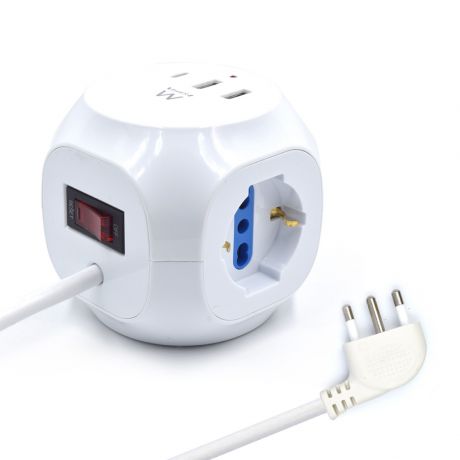 Cube Power Strip, 3 Italian sockets 16A version, 1x USB-C PD, 2x USB-A max 20W, ON/OFF switch, 1.5m cable EW3860