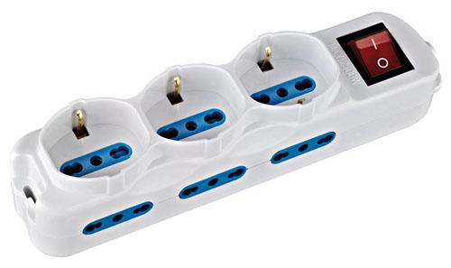 Multipresa 9 posti con 6 prese bipasso, 3 prese Schuko/bipasso, cavo da 1,5mt e interruttore, Mod. 203077