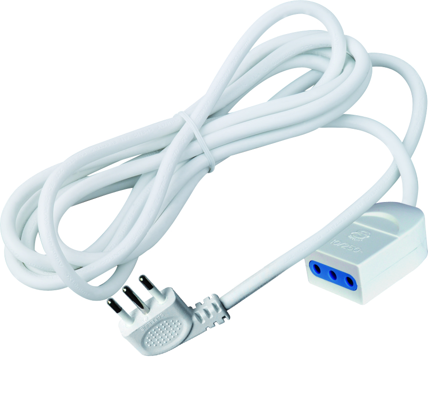 MK1120-5m - Prolunga elettrica bianca spina salvaspazio 90° 10A presa 10A 5mt