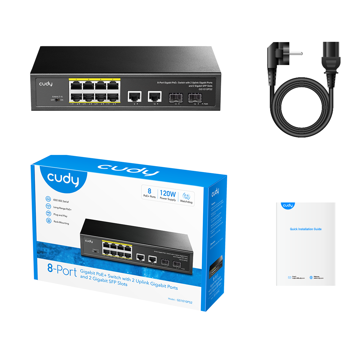 GS1010PS2 - 8-Port Gigabit PoE+ Switch with 2 Gigabit Uplink ports and 2 Gigabit SFP slot 120W