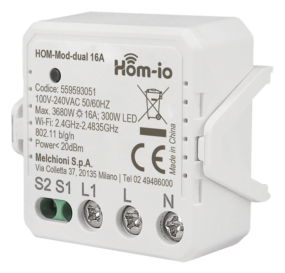 Modulo switch da incasso 16A 1 canale WiFi HOM-MOD-DUAL 16A