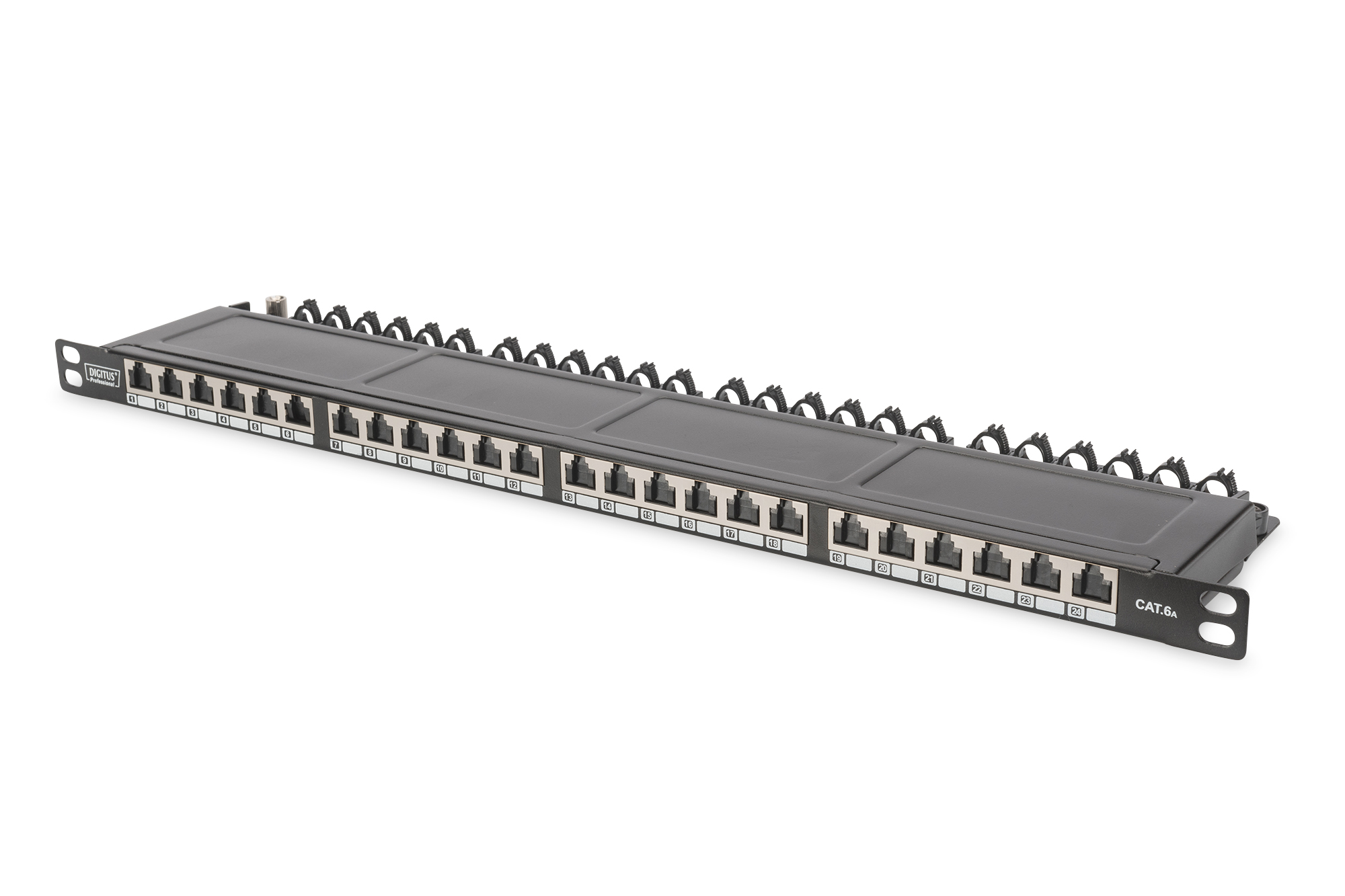 Digitus DN-91624S-SL-EA CAT 6A Class EA patch panel, schermato, 0.5U 24-port RJ45, incl. dust cover, 8P8C, nero