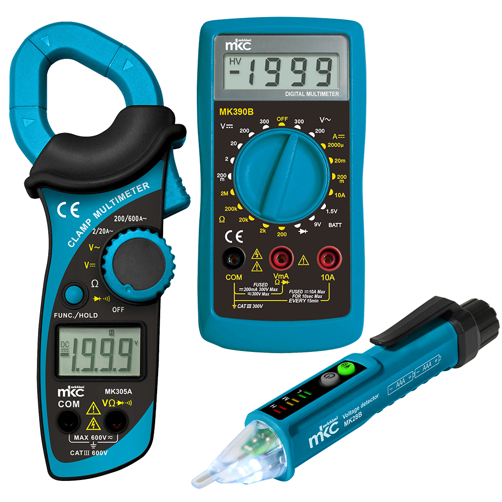 Kit Elettricista - Multimetro digitale, Pinza amperometrica, Cercafase