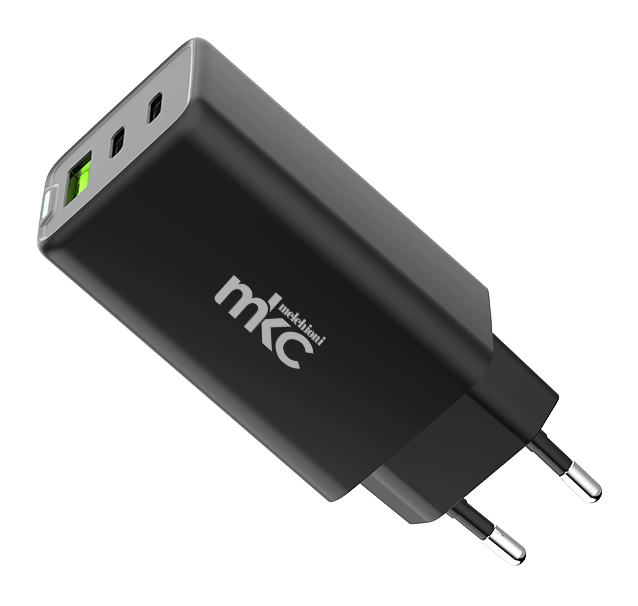 65W GAN USB Charger PD 2 USB-C + 1 USB-A Black