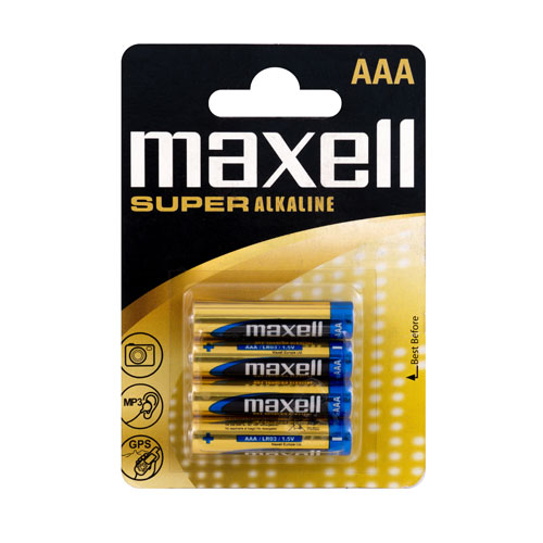 MAXELL SUPER-ALKALINA batteria alcalina AAA in blister da 4 pile LR03
