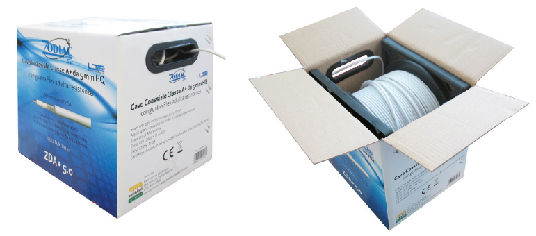 ZDA-5.0 - Cavo coassiale  75 Ohm, bianco, conduttori in rame, diametro 5 mm, classe A, pull box  150mt.