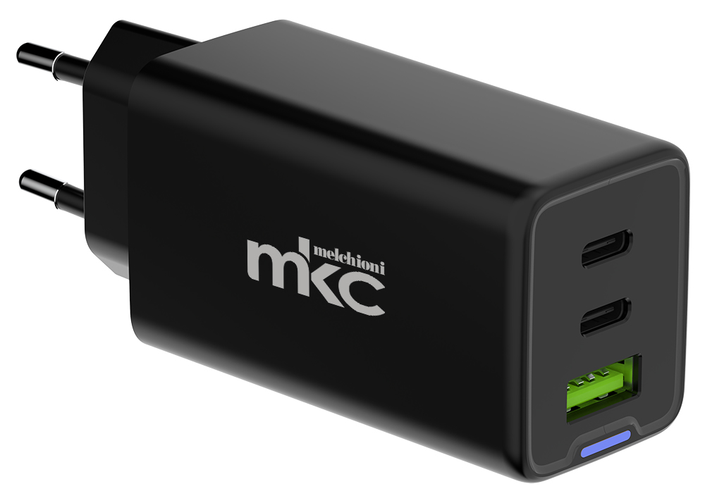 65W GAN USB Charger PD 2 USB-C + 1 USB-A Black