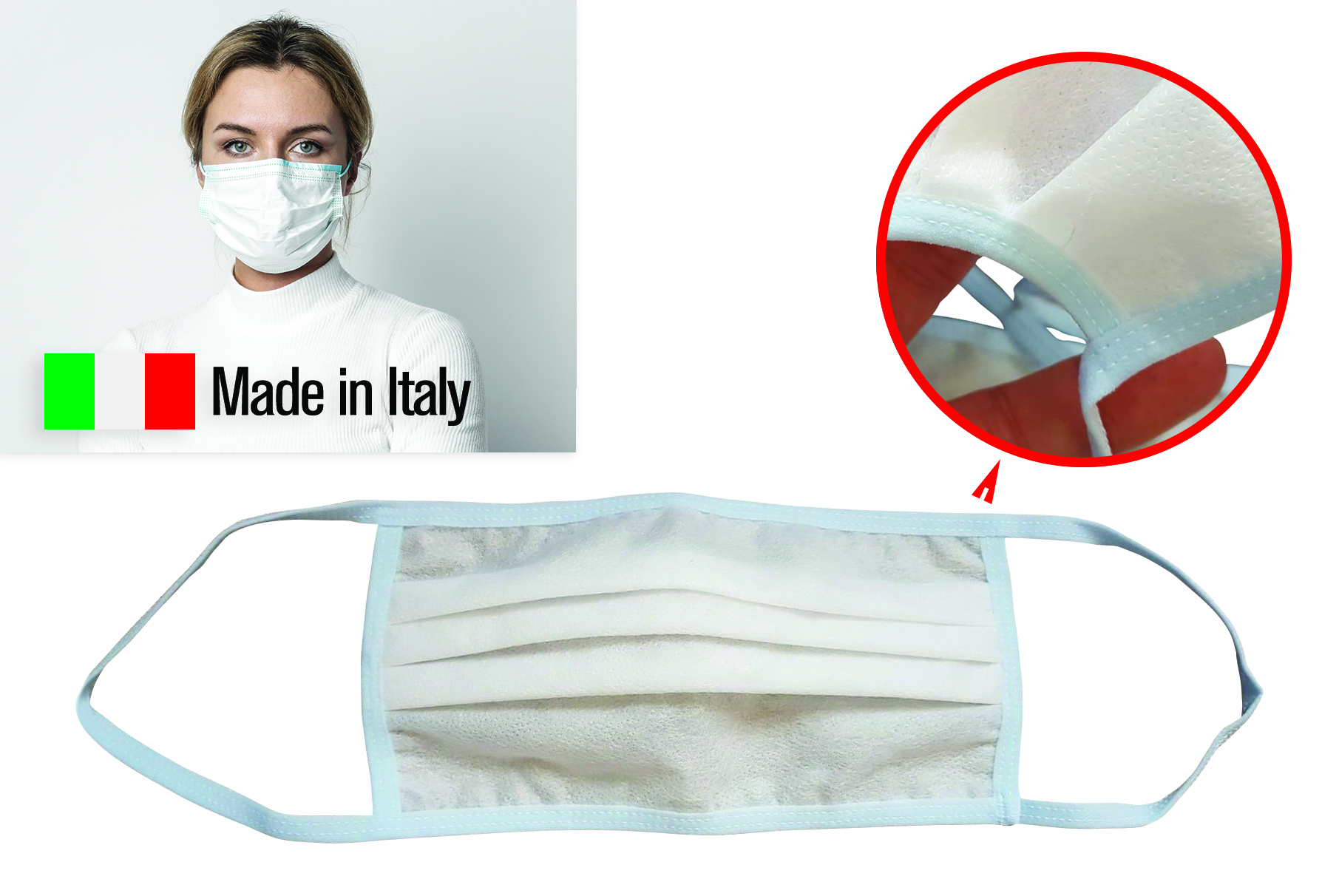 Mascherina facciale in tessuto lavabile a tre strati con elastici auricolari