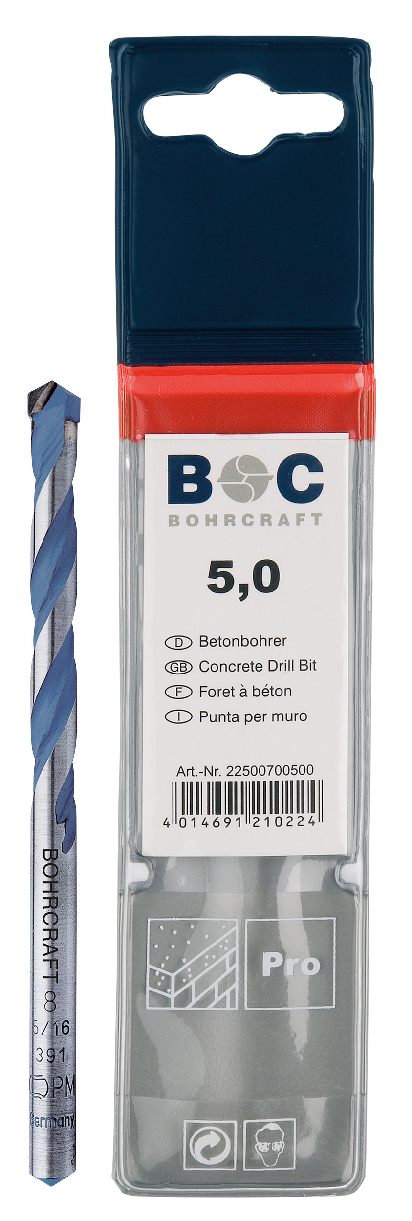 BOHRCRAFT 22700700800 Punta universale con inserto in MD e affilatura al diamante, ø 8,0 mm L=120 mm conf. 1 pz