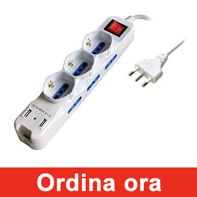 Multipresa 9 posizioni 2 porte USB - col. bianco MKC SL2507