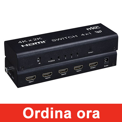 Selettore HDMI 4 IN x 1 OUT, risoluzione 4K 30Hz, versione HDMI 1.4b, con estrattore audio digitale